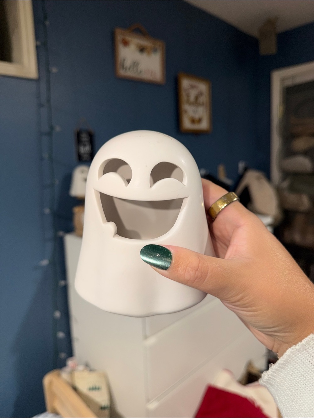 White Smiling Ghost Ceramic Accent - Home Accents